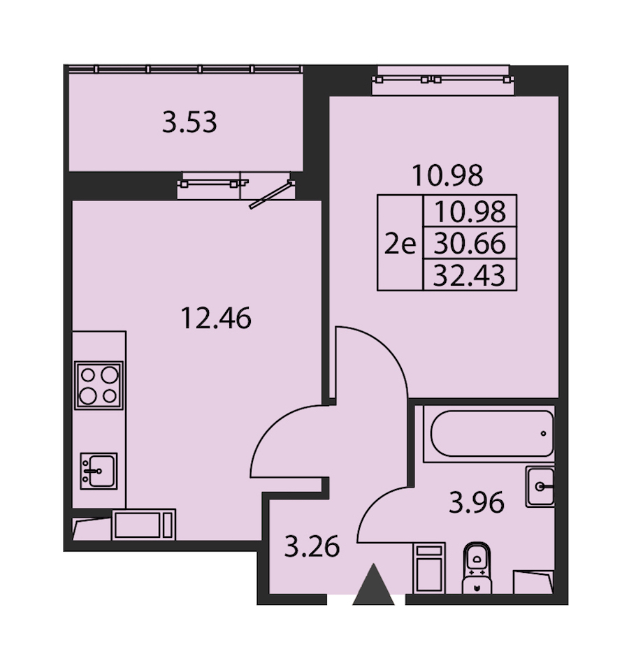 1-комнатная квартира 30.66 м², 2/12 эт., ЖК «Полис ЛАВрики»